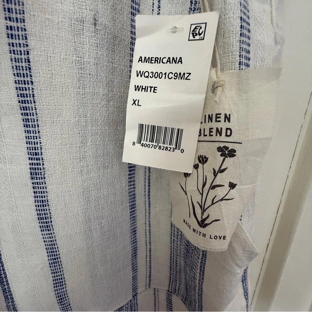 Indigo Rein Linen-Blend Paperbag Shorts Size XL Blue & White Striped - Picture 2 of 9